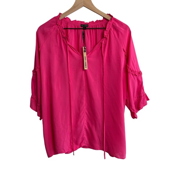 Coco + Carmen 3/4 Sleeve Peasant Top Size L/ XL 100% Viscose Pink New with Tag - Picture 1 of 6